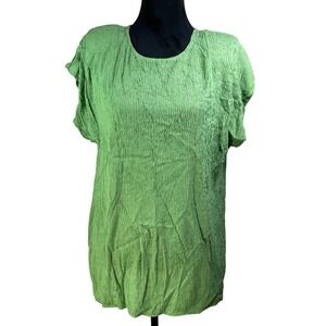 Vintage Rave Green Crinkle Plisse Top Short Sleeve USA Large NWT 90s Y2K spring